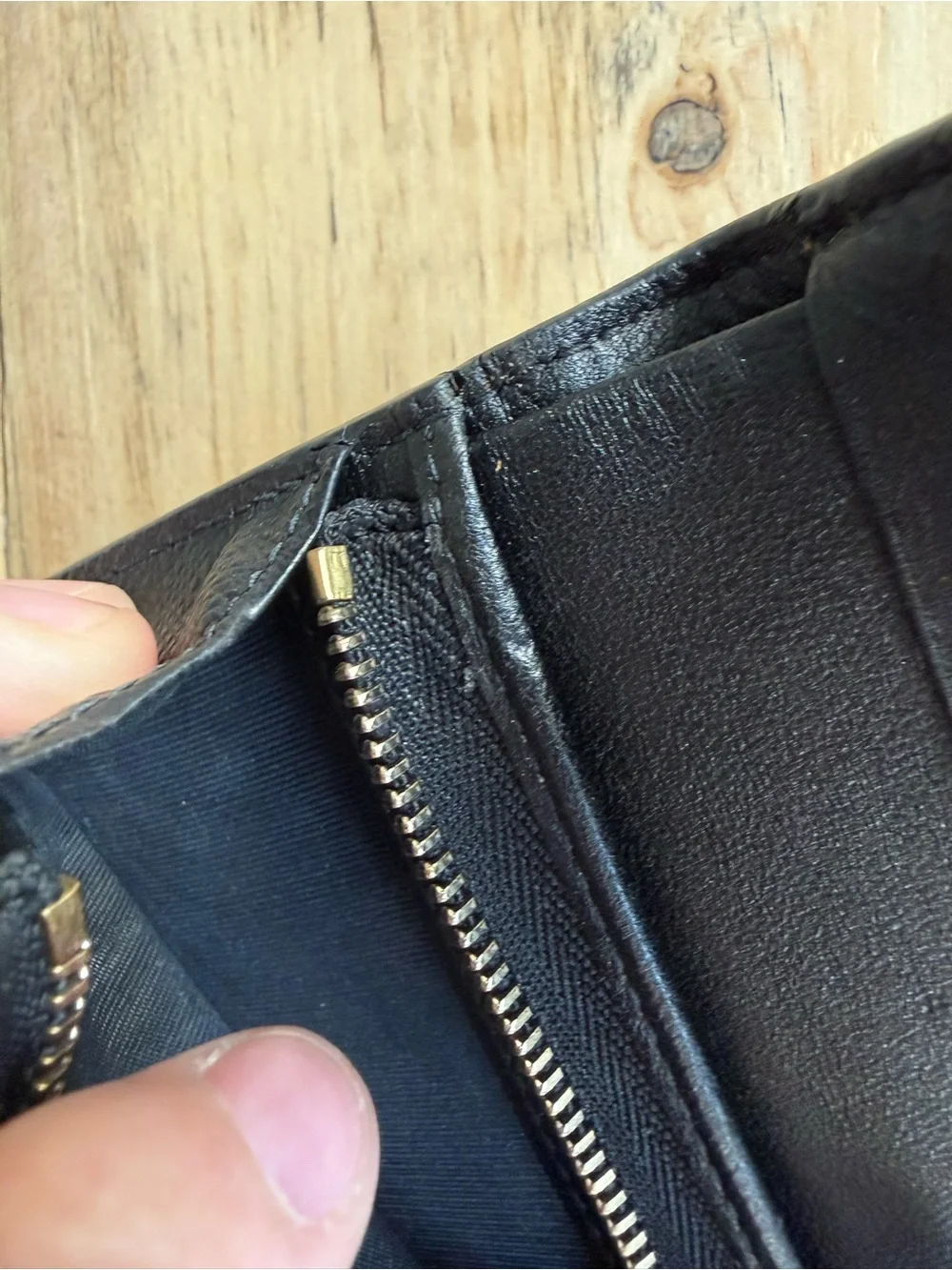 Christian Dior Vintage Saddle Trifold Wallet, Black Leather, Gold D Clasp